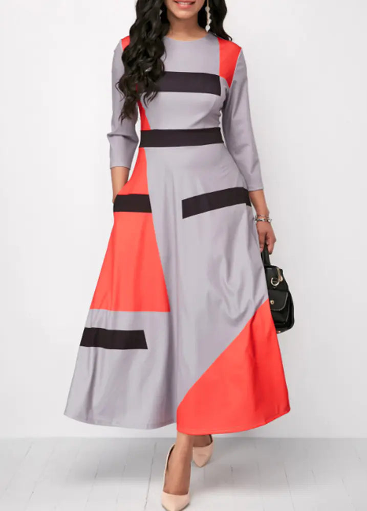 Fashionable A-Line Midi Dress with 3/4 Sleeves