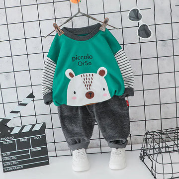 Korean Striped Bear Two-Piece Cotton Kids Set