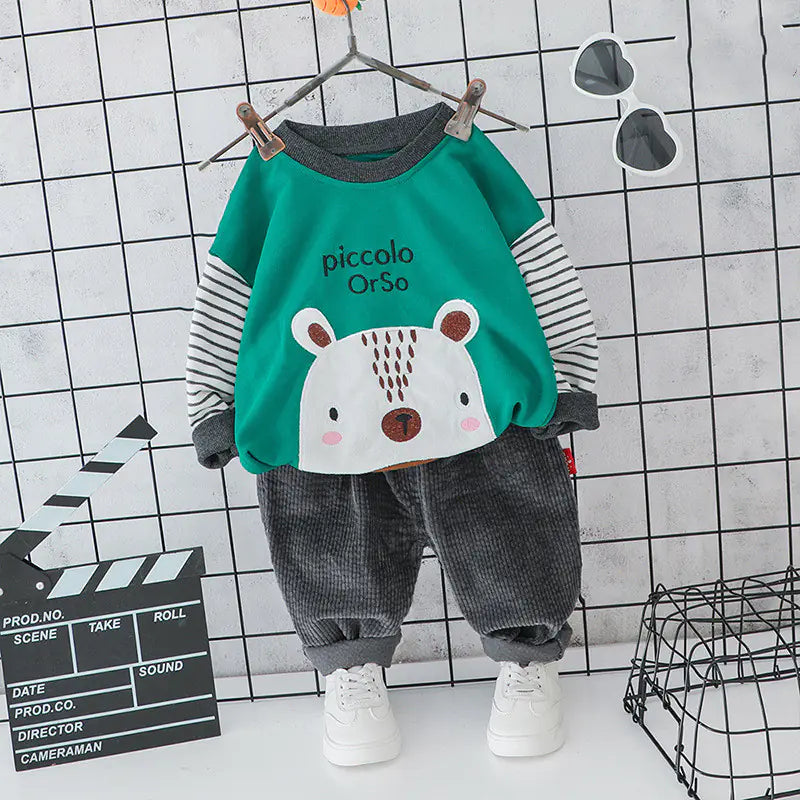 Korean Striped Bear Two-Piece Cotton Kids Set