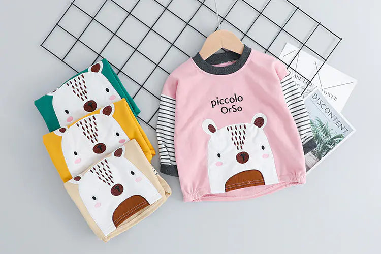 Korean Striped Bear Two-Piece Cotton Kids Set