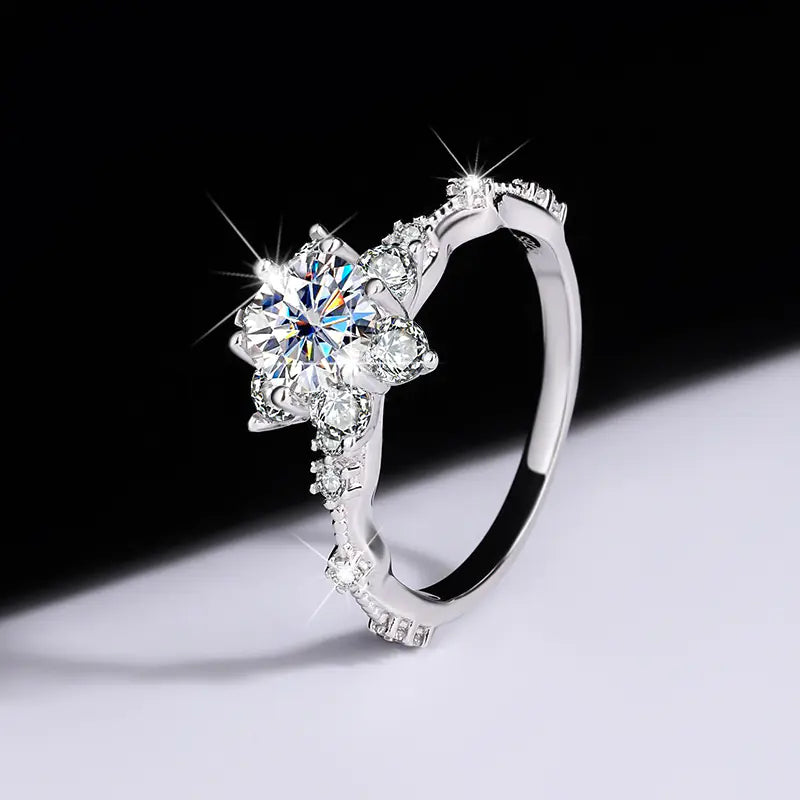 S925 Sterling Silver Ring with Moissanite Gemstone