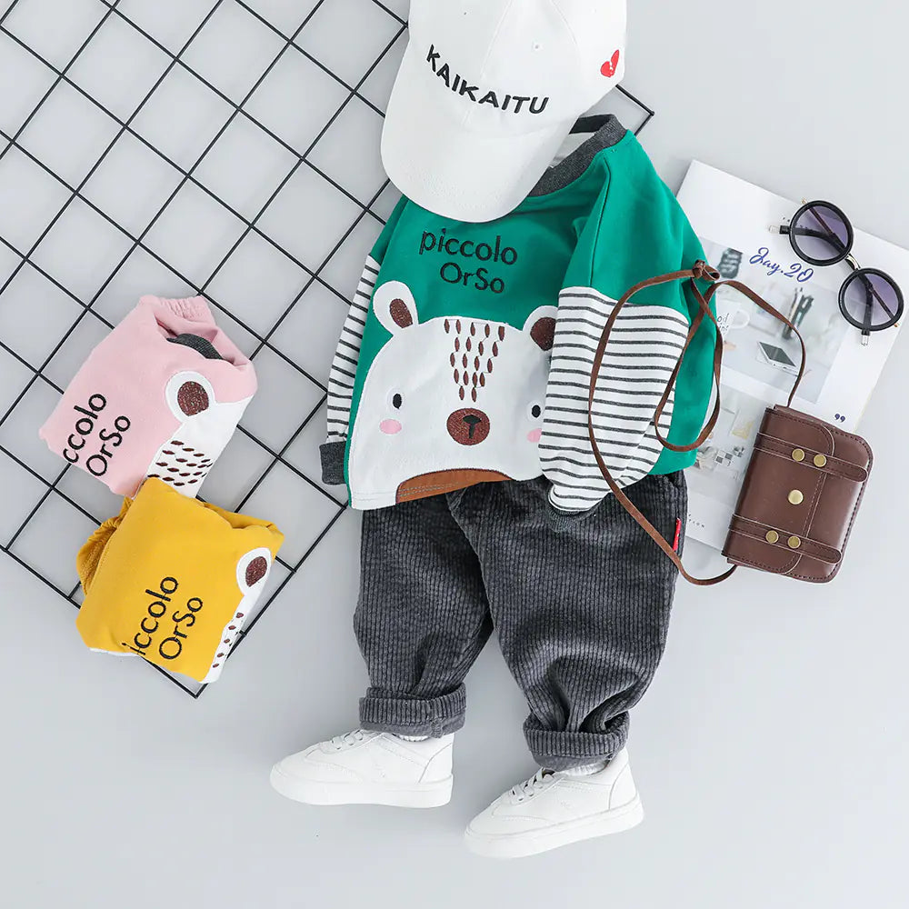Korean Striped Bear Two-Piece Cotton Kids Set