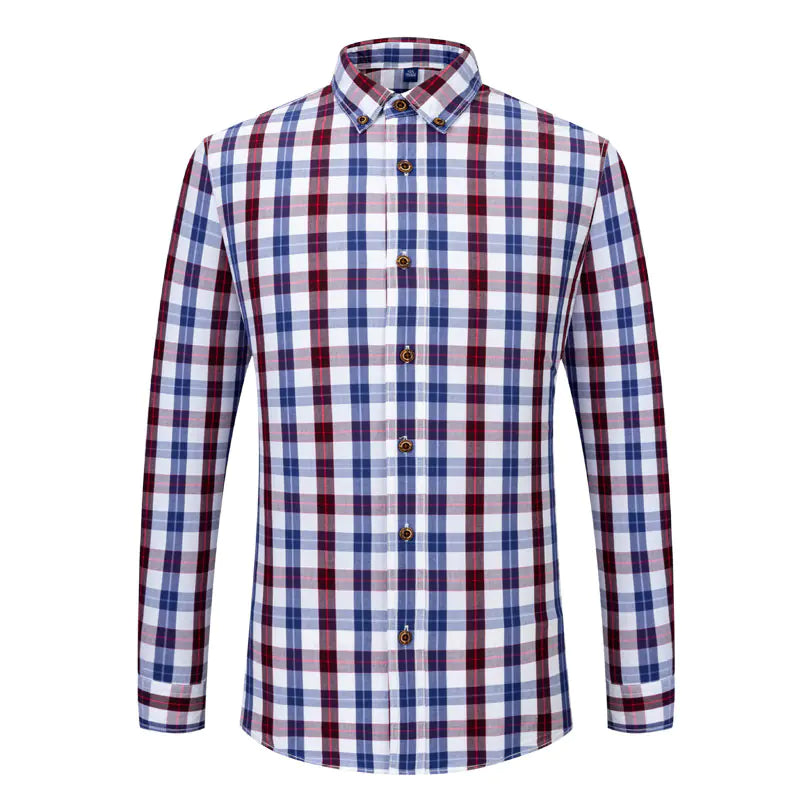 Men's Cotton Plaid Long Sleeve Button-Up Shirt