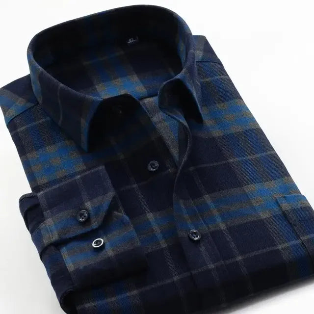Super Large High-Quality Flannel Plaid Dress Shirts