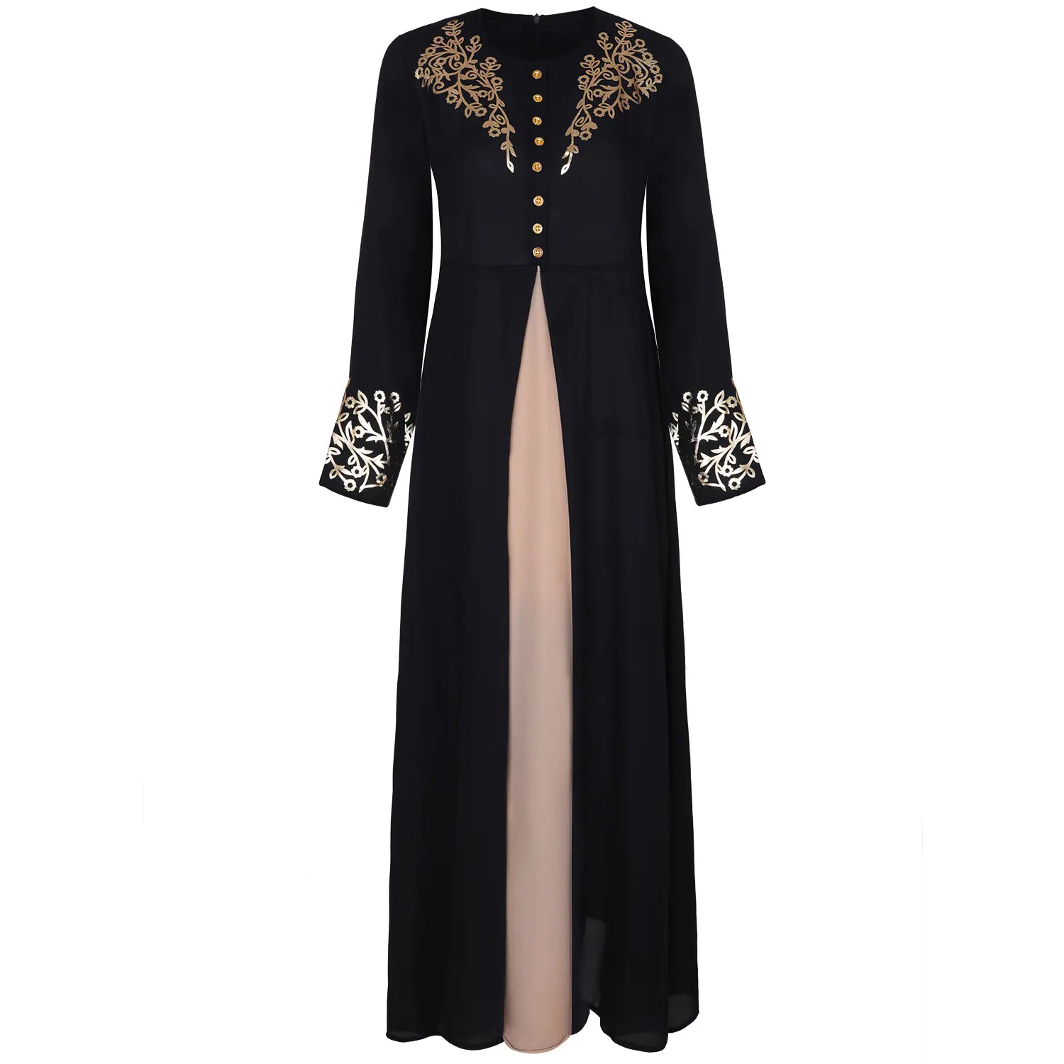 Muslim Robe, Dubai Autumn Winter Dress with Gold Print