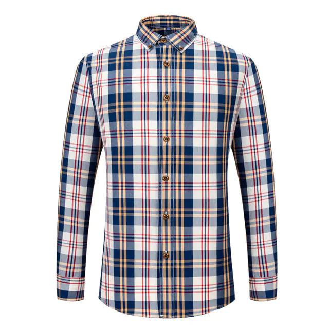 Men's Cotton Plaid Long Sleeve Button-Up Shirt