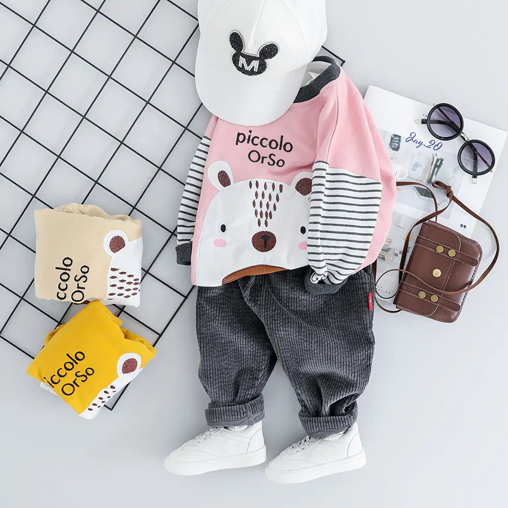 Korean Striped Bear Two-Piece Cotton Kids Set