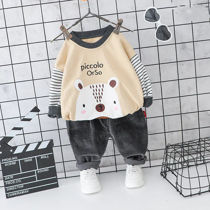 Korean Striped Bear Two-Piece Cotton Kids Set