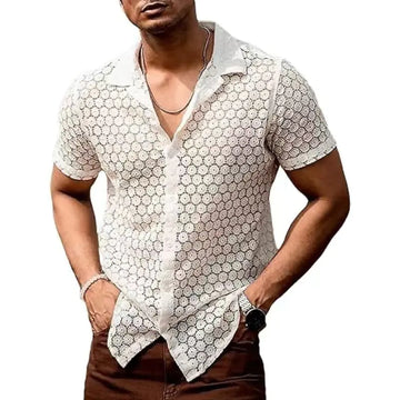 2024 Men's Fashion Lace Short Sleeve Shirt