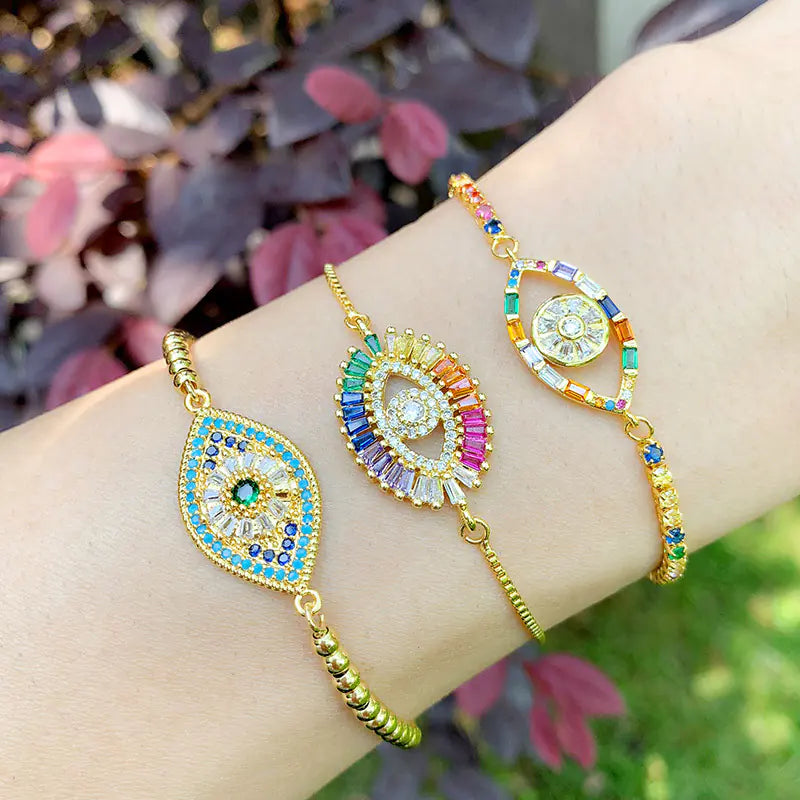Colorful Crystal Evil Eye Bracelet with Rhinestones