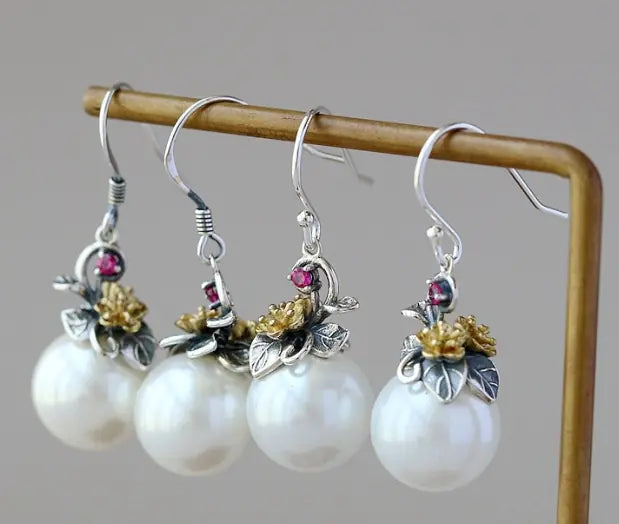 S925 Silver Women's Synthetic Pearl Drop Earrings