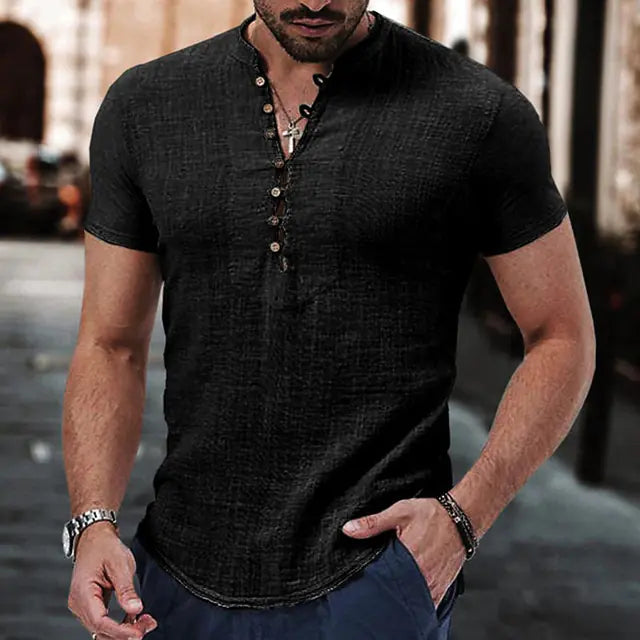 2023 Men's Casual V-Neck Button Short Sleeve Shirt