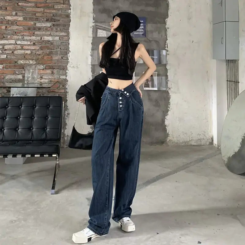 High-Waisted Wide-Leg Loose Straight-Leg Pants