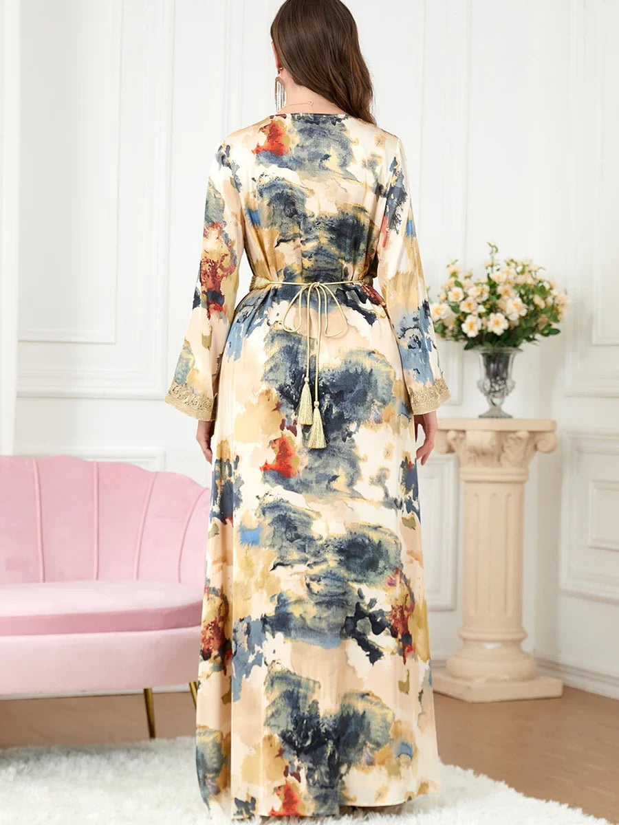 Morocco Muslim Abaya Dress 2 Piece Set with Embroidery