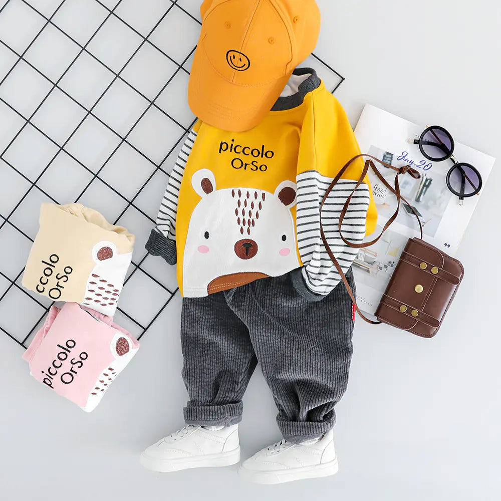 Korean Striped Bear Two-Piece Cotton Kids Set