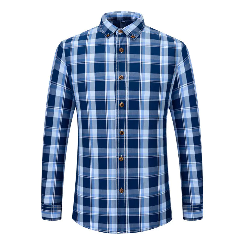 Men's Cotton Plaid Long Sleeve Button-Up Shirt