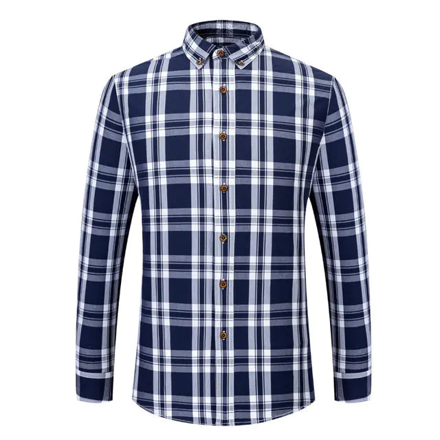 Men's Cotton Plaid Long Sleeve Button-Up Shirt