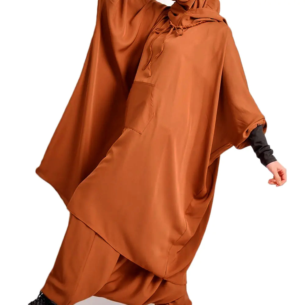 Muslim Women's Loose Solid Color Two-Piece Set with Hijab