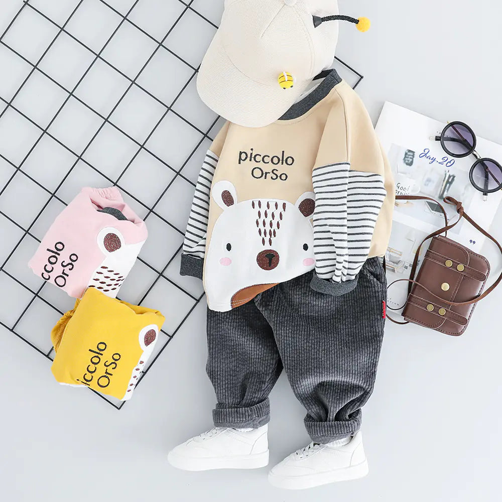 Korean Striped Bear Two-Piece Cotton Kids Set
