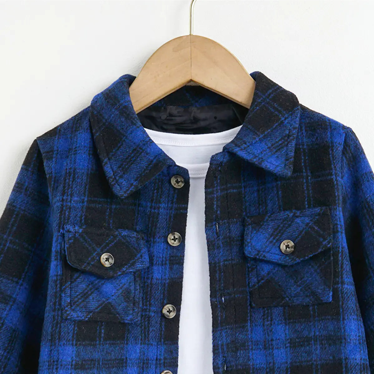 Autumn Winter Blue Plaid Flannel Shirt for Kids