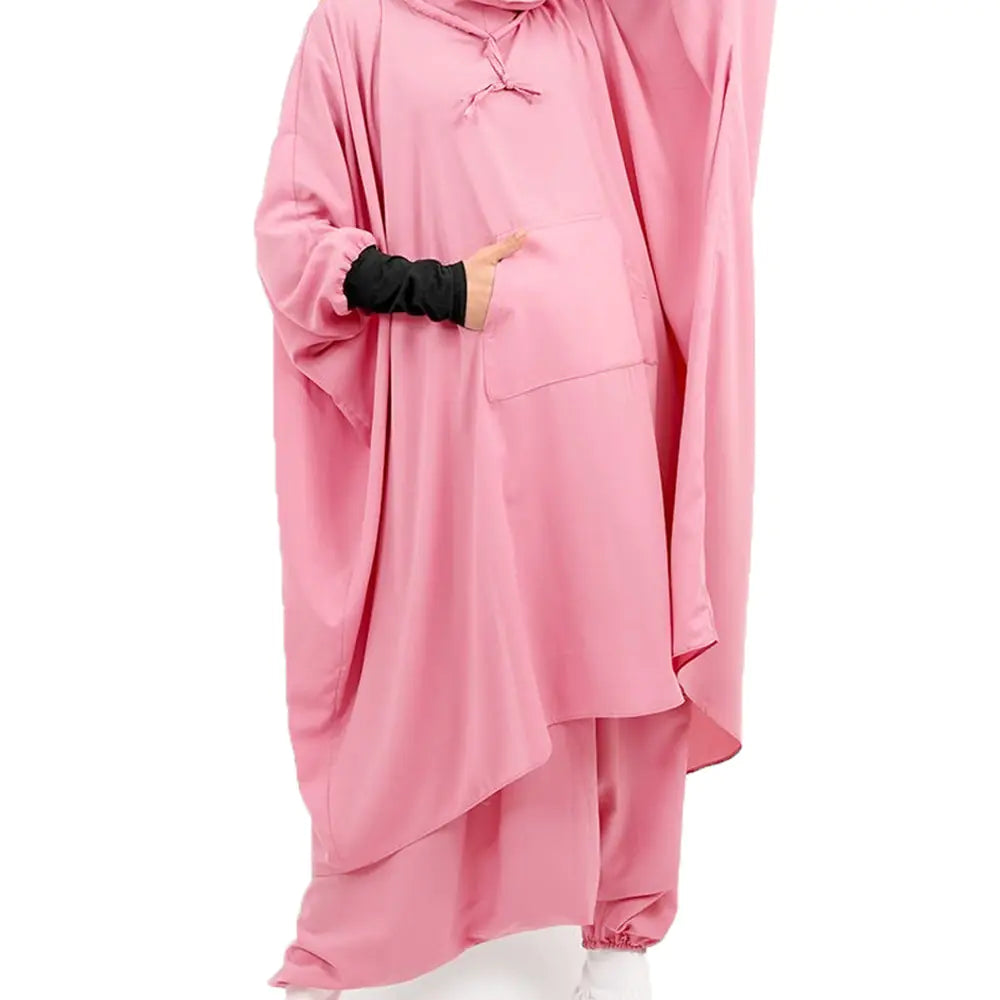 Muslim Women's Loose Solid Color Two-Piece Set with Hijab