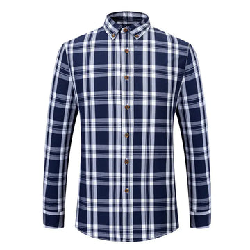Men's Cotton Plaid Long Sleeve Button-Up Shirt