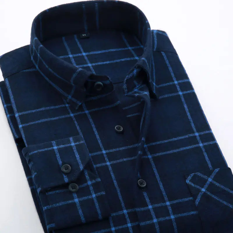 Men's Cotton Flannel Plaid Long Sleeve Shirt