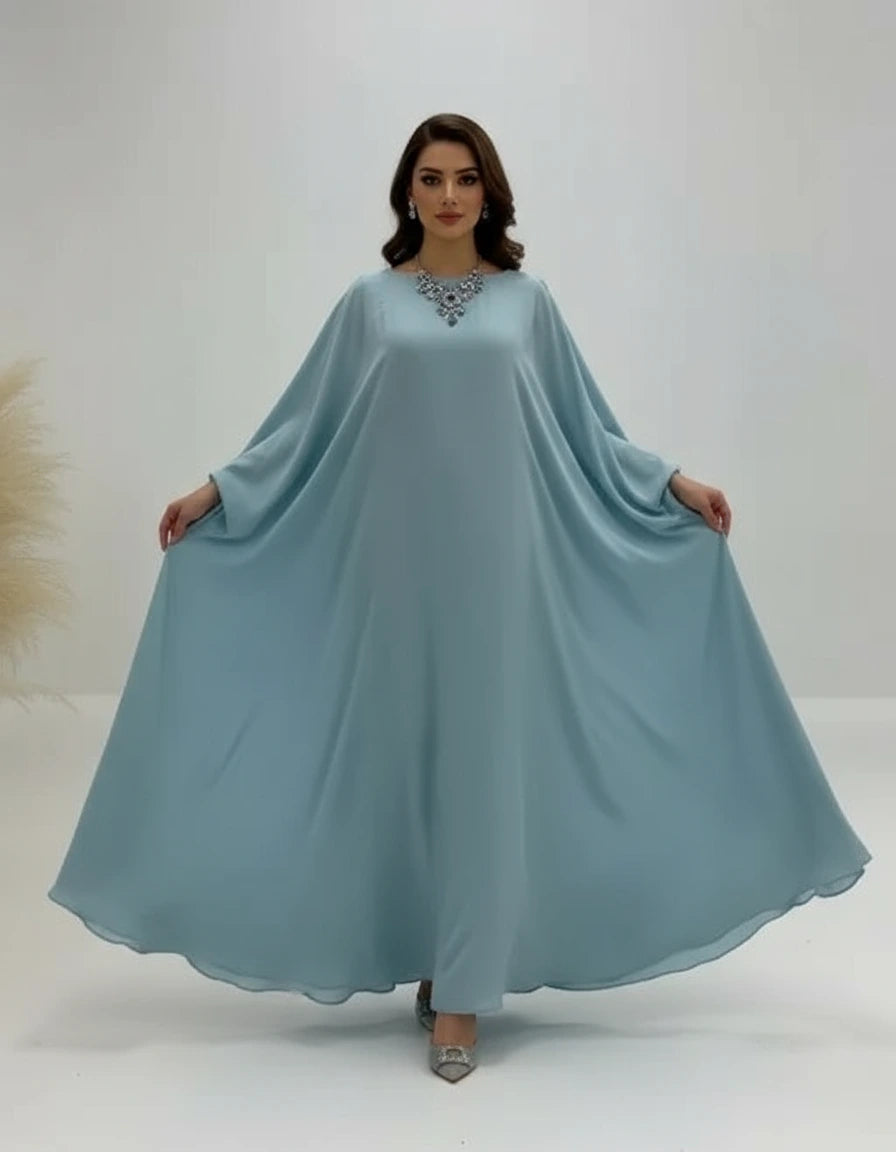 Light blue dress on a mannequin against a white background