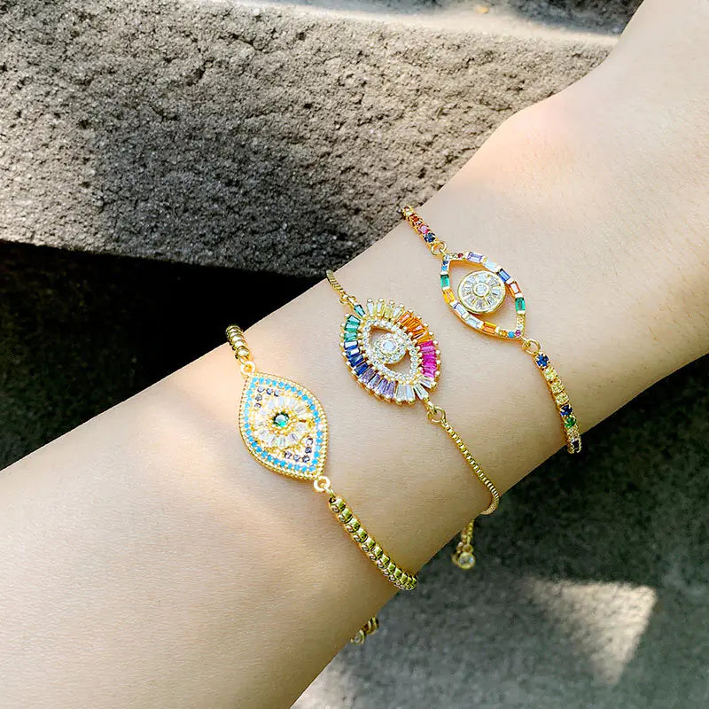 Colorful Crystal Evil Eye Bracelet with Rhinestones