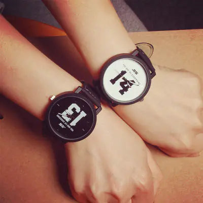 Korean Style Black and White Couple Watches Set