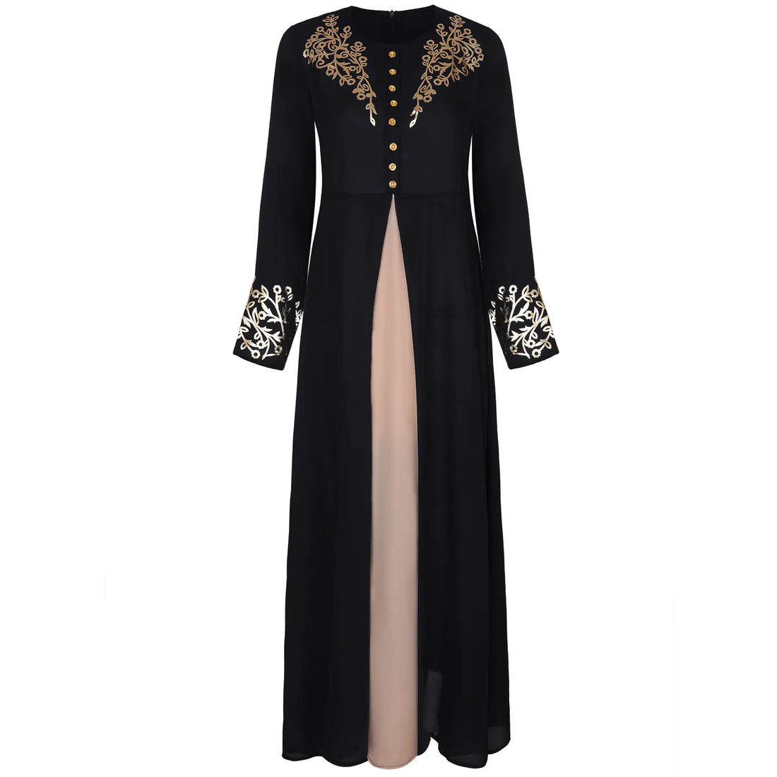 Muslim Robe, Dubai Autumn Winter Dress with Gold Print