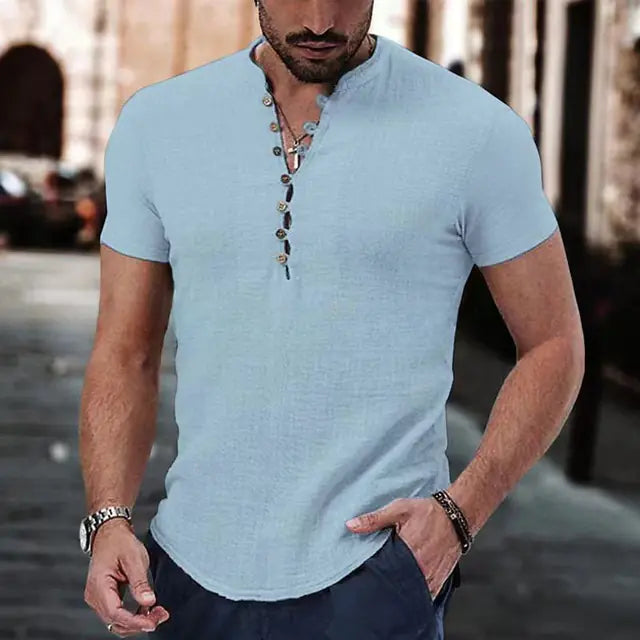 2023 Men's Casual V-Neck Button Short Sleeve Shirt