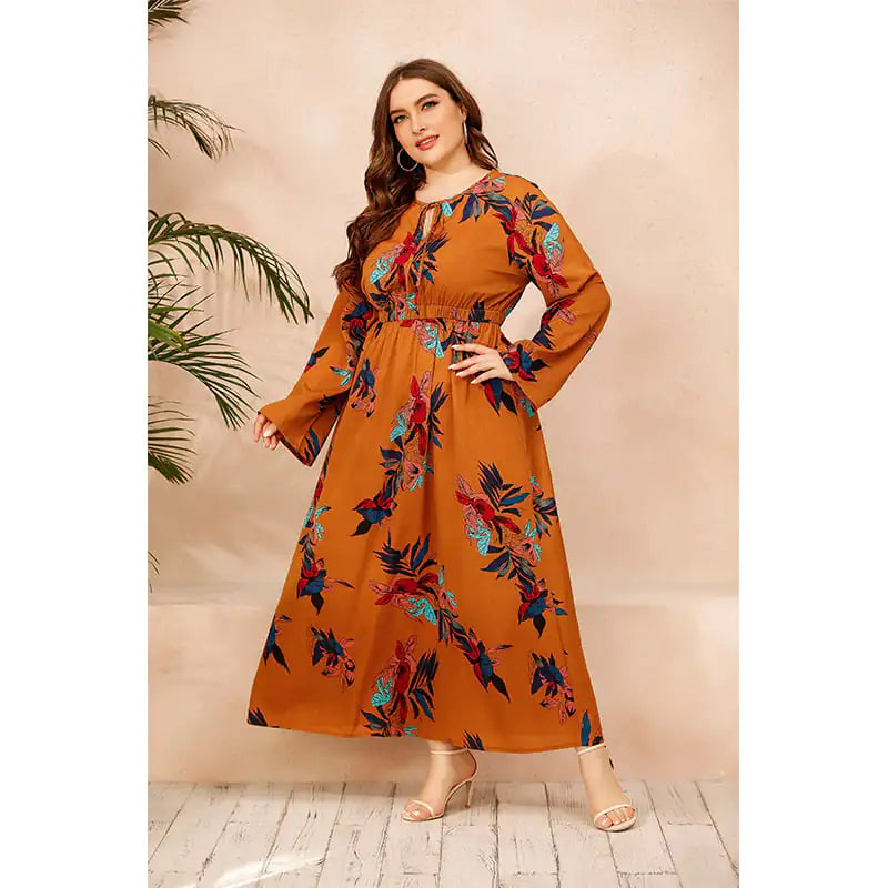 Floral Maxi Dress for Women - Long Sleeve Robe
