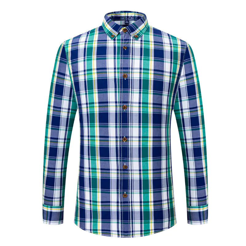 Men's Cotton Plaid Long Sleeve Button-Up Shirt