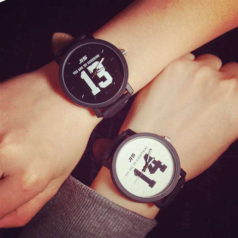 Korean Style Black and White Couple Watches Set