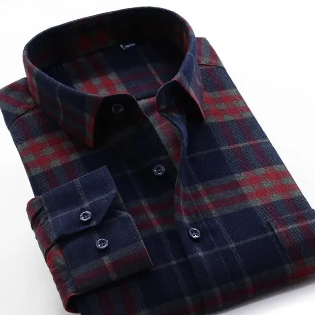 Super Large High-Quality Flannel Plaid Dress Shirts