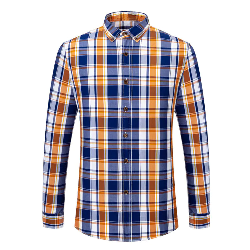 Men's Cotton Plaid Long Sleeve Button-Up Shirt