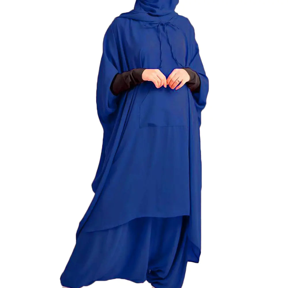Muslim Women's Loose Solid Color Two-Piece Set with Hijab