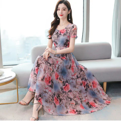Korean Style Printed Summer Dress for Women