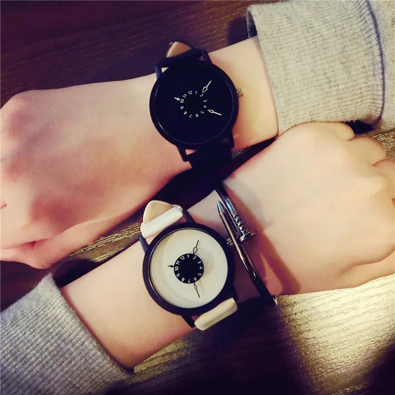 Minimalist Black and White Couple Quartz Watches