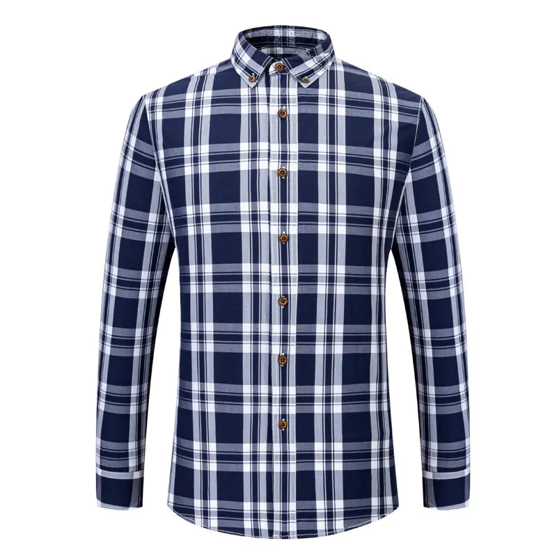 Men's Cotton Plaid Long Sleeve Button-Up Shirt