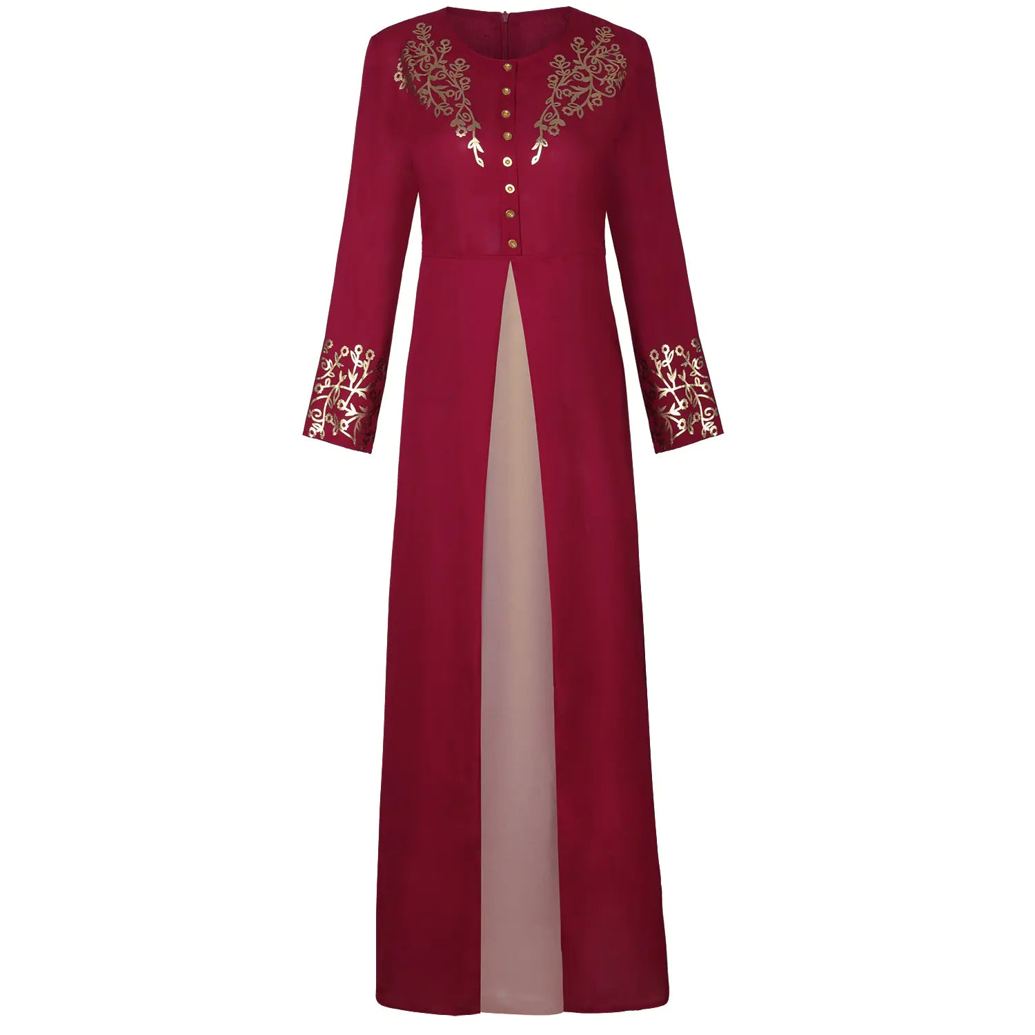 Muslim Robe, Dubai Autumn Winter Dress with Gold Print