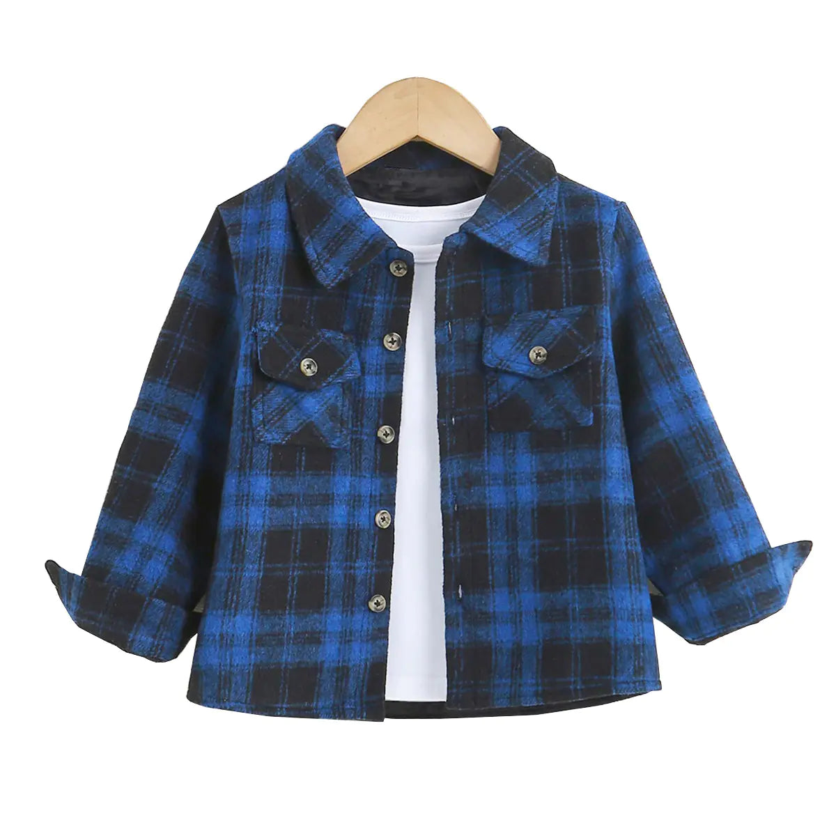 Autumn Winter Blue Plaid Flannel Shirt for Kids