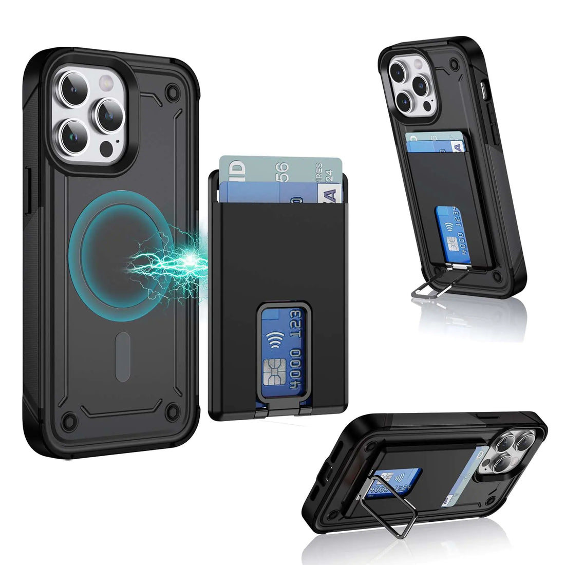 M-Plateau Magnetic Wallet for iPhone Magnetic Card Holder with Adjustable Kickstand