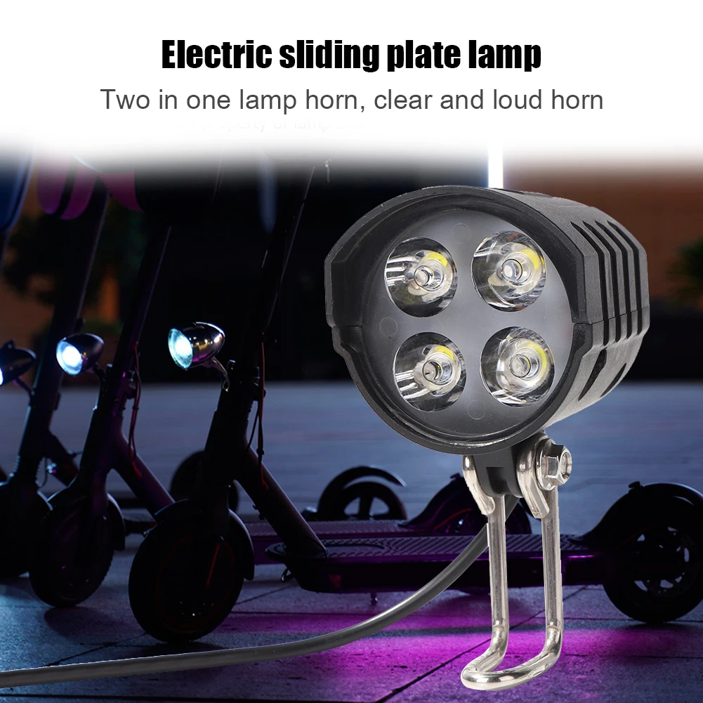 E-Bike Horn Light Electric 36V 48V 60V Bicycle 4 LED Headlight 12W 18W Waterproof 2 in 1 Horn and Light Switch Bicycle Flashligh - immagine 10